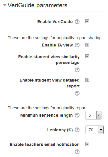 Assignment VeriGuide settings