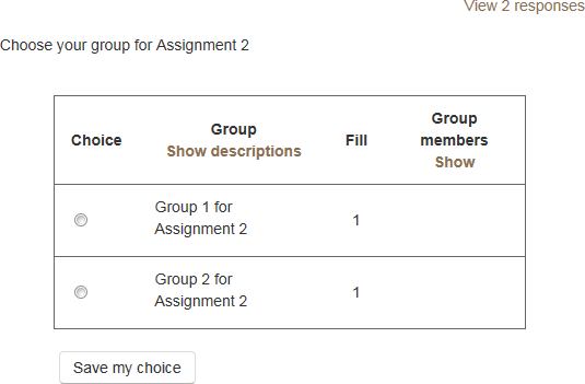 Group Choice View responses
